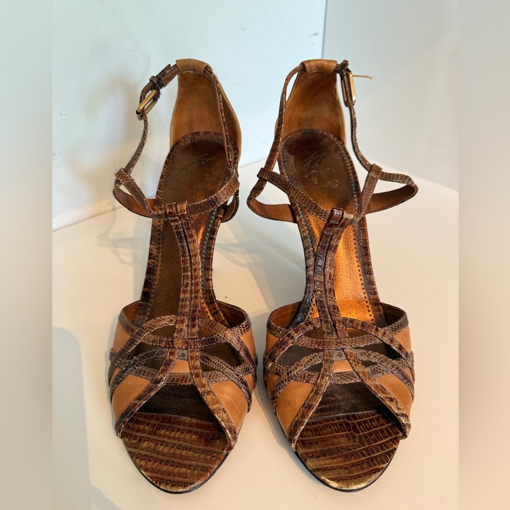 JV Vincent Brown Strappy leather Sandals open toe heel back 8.5M vintage look - Picture 1 of 14
